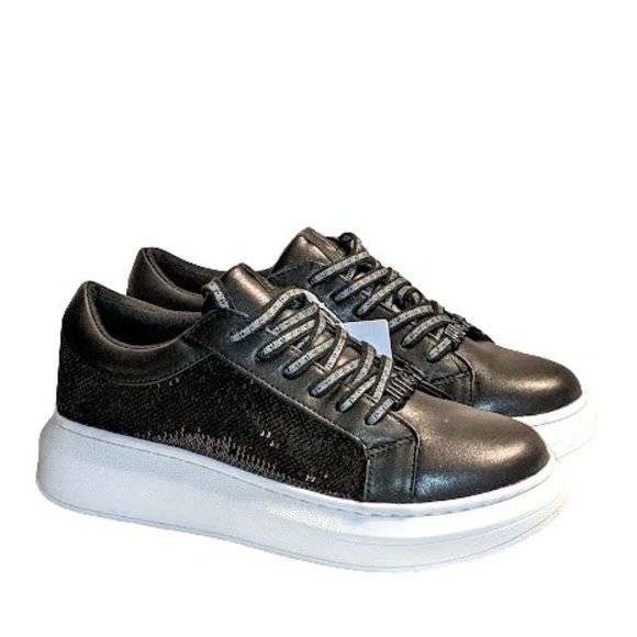 Juicy Couture Delia Womens Black Sequin Bling Lace Up Sneaker Size 8 New in Box - Picture 5 of 13